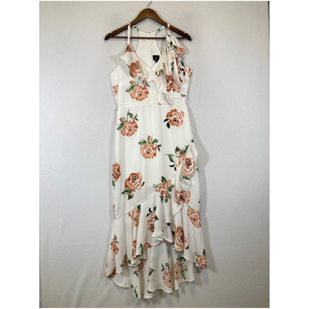 Romantic Disney Princess‎ Womens Medium White Peach Floral Ruffle High Low Dress